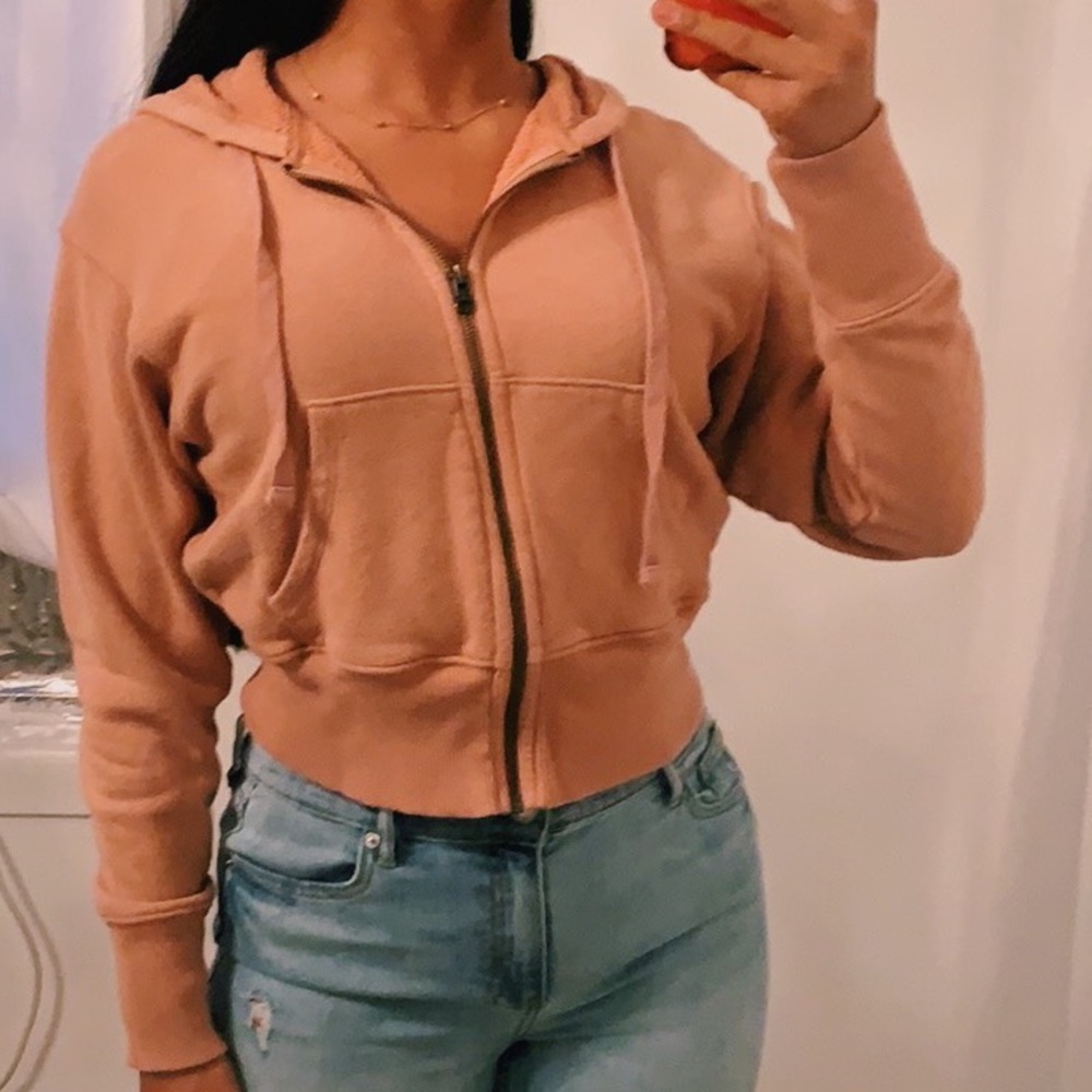 Aerie Soft Cropped Zip Up Sweatshirt Hoodie